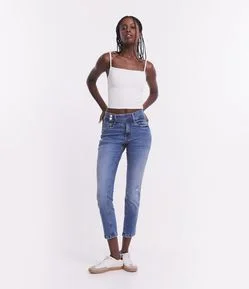 Calça Cigarrete Cintura Média em Jeans com Cós Transpassado