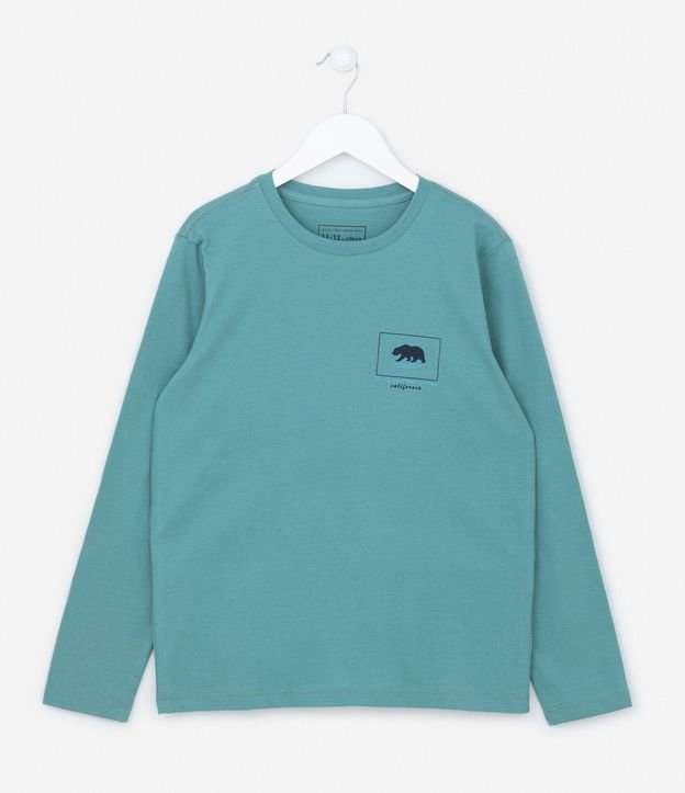 Camiseta Manga Longa Infantil com Estampa de Urso - Tam 5 a 14 anos