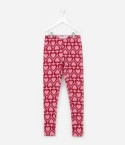 Calça Legging Infantil em Moletom com Estampa de Corações - Tam 5 a 14 anos