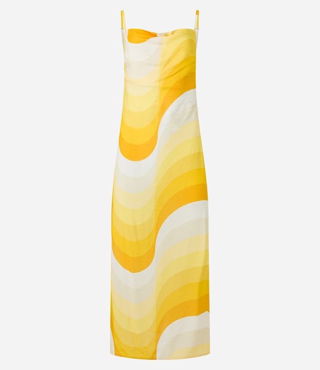 Vestido New Midi em Viscose com Decote Degagê e Estampa Ondas Amarelo 6