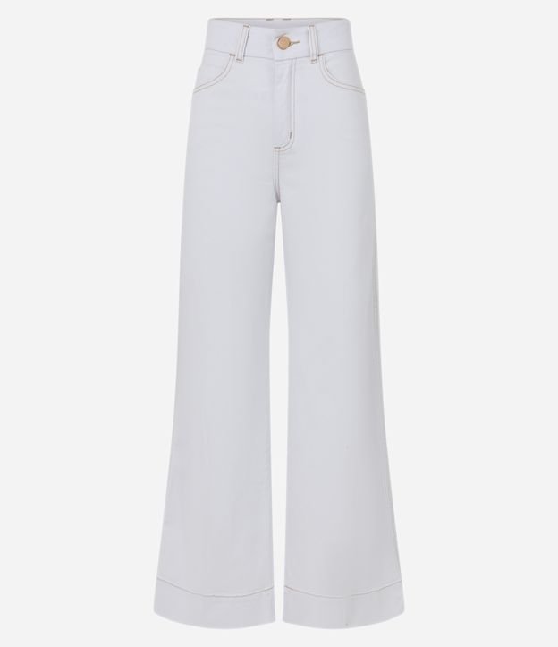 Calça Wide Leg em Jeans com Bolsos Branco 5