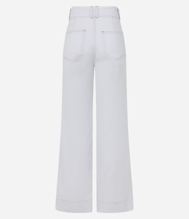Calça Wide Leg em Jeans com Bolsos Branco 6