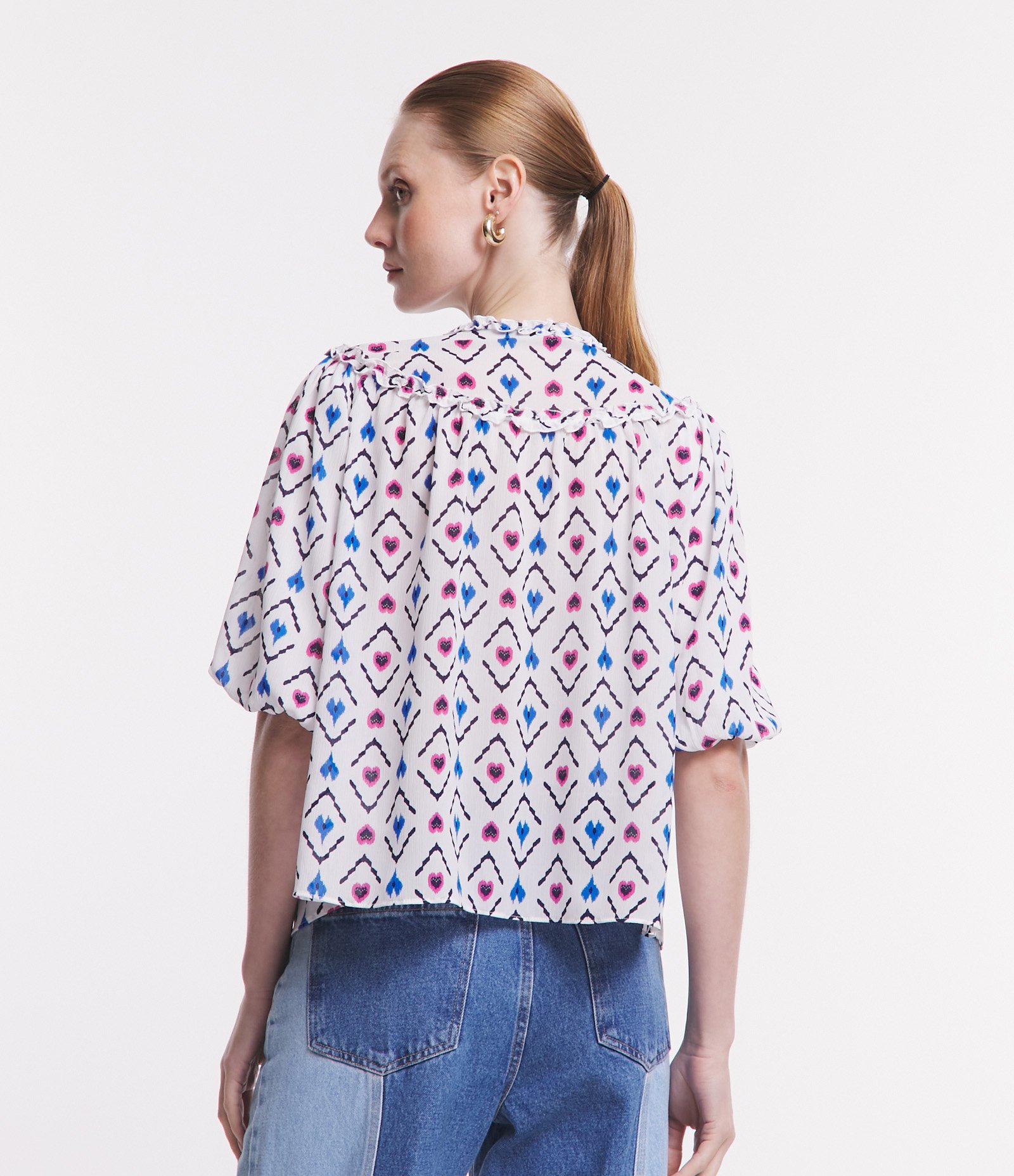 Blusa Manga Bufante em Chiffon com Estampa Étnica Off White 3