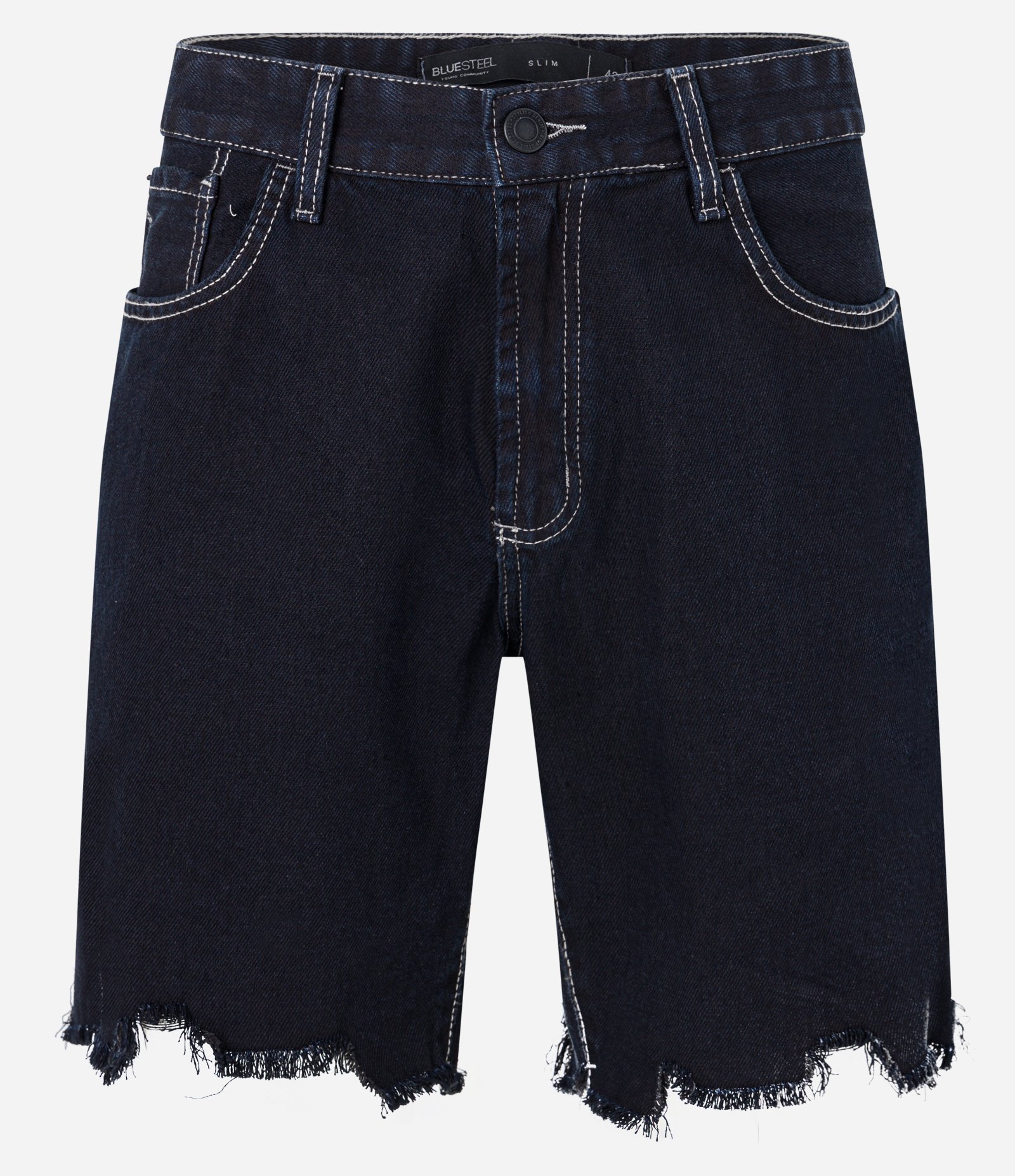 Bermuda Slim Jeans com Barra Destroyed Preto 5
