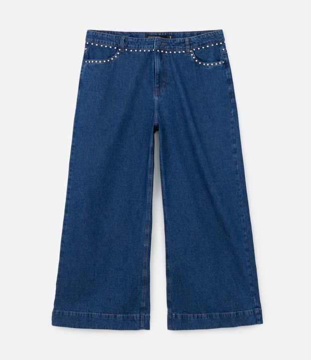 Calça Pantalona em Jeans com Tachinhas Curve & Plus Size Azul 5
