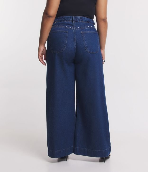 Calça Pantalona em Jeans com Tachinhas Curve & Plus Size Azul 3
