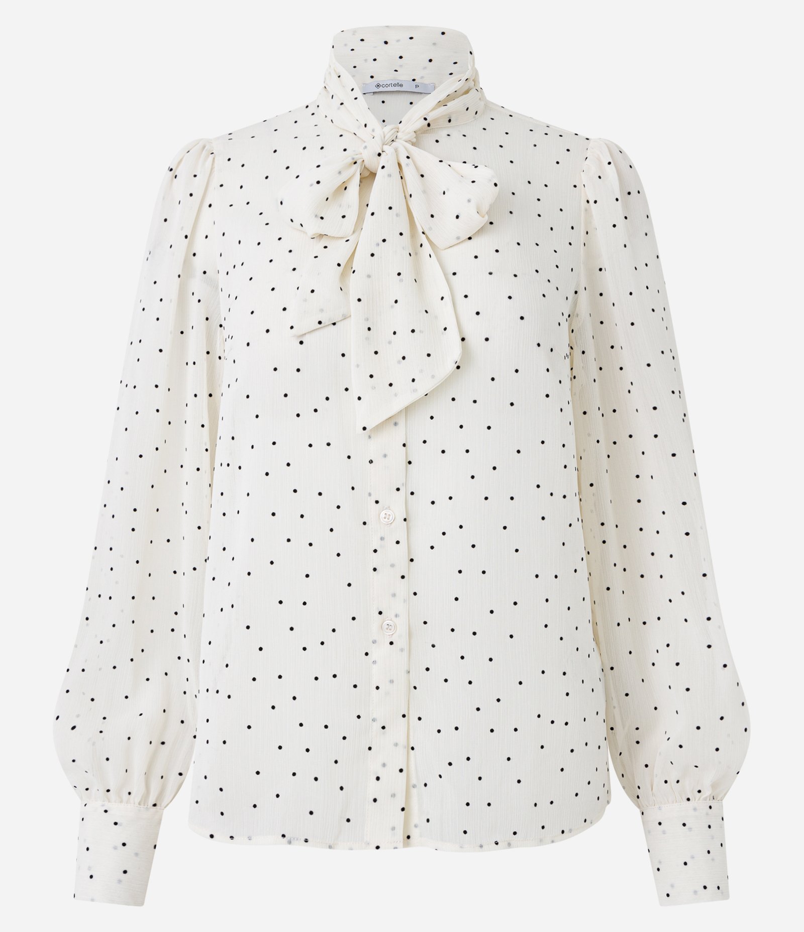 Camisa em Chiffon com Gola Laço e Manga Bufante Off White 7