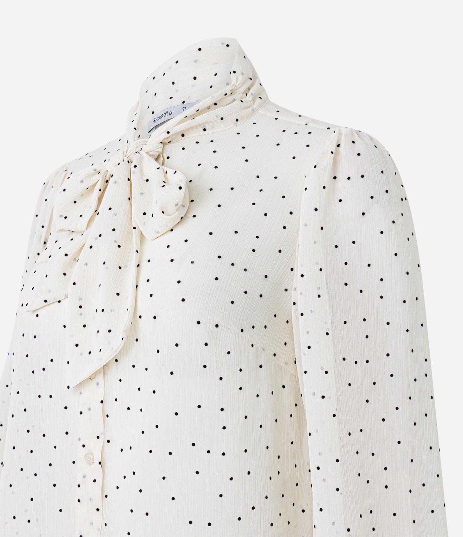 Camisa em Chiffon com Gola Laço e Manga Bufante Off White 8