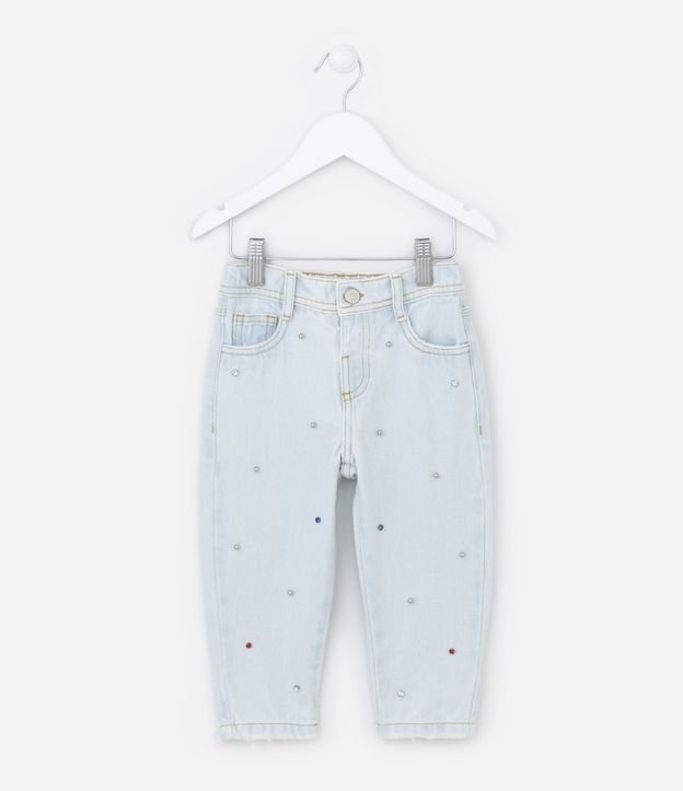 Calça Mom Infantil em Jeans com Pedraria Aplicada - Tam 1 a 5 anos