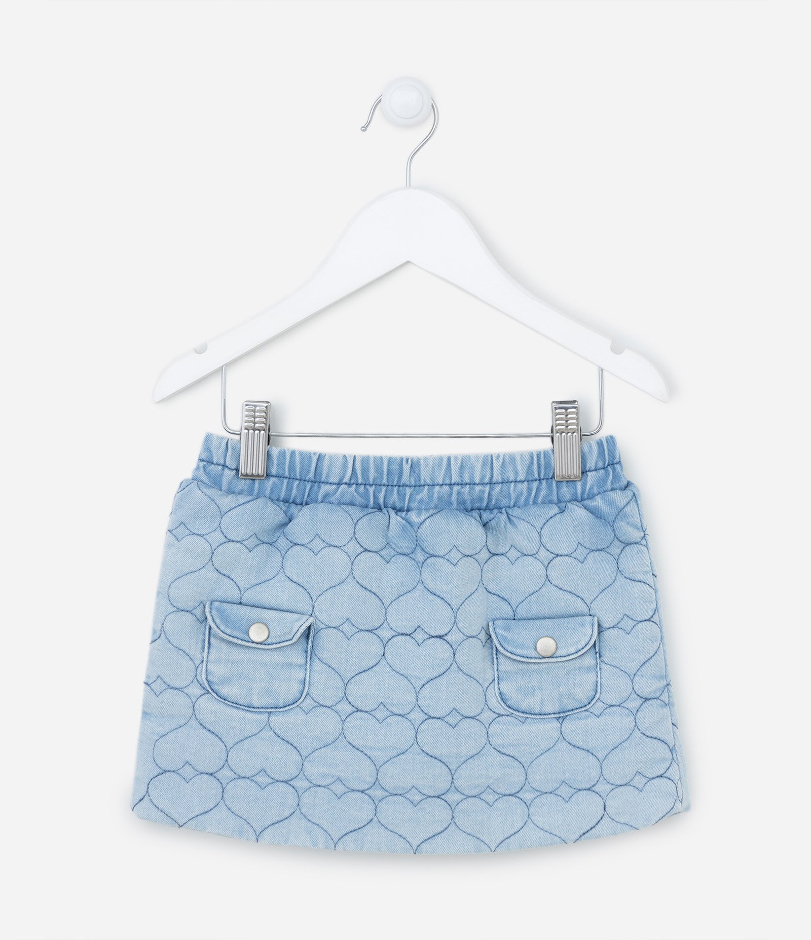 Saia Jeans Infantil com Bordados de Coração - Tam 1 a 5 anos Azul 1