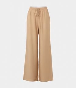 Calça Reta em Viscose com Cós Elástico Duplo e Amarração