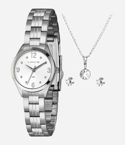 Kit Relógio Feminino Lince Analógico com Pulseira e Caixa em Metal