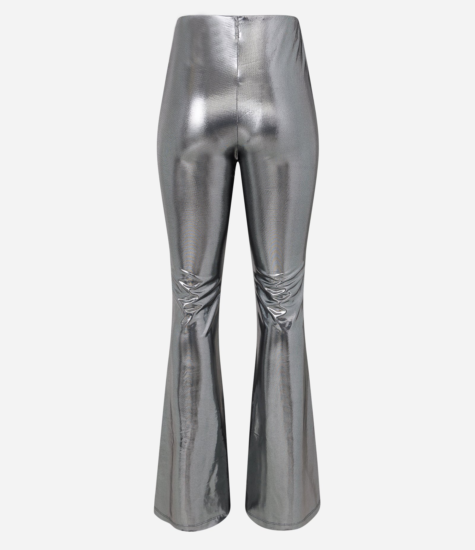 Calça Flare Brilhante com Efeito Laminada Prata 6