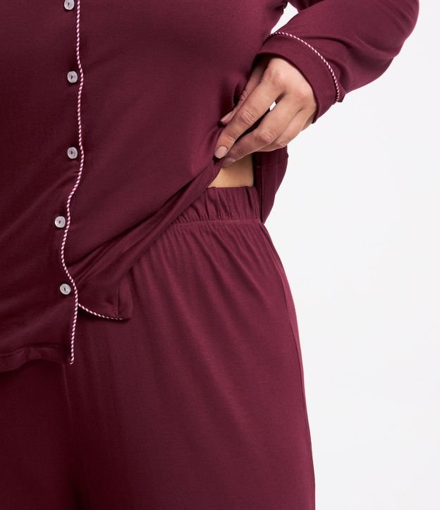 Pijama Americano Longo em Viscose com Contraste Curve & Plus Vermelho Vinho 4