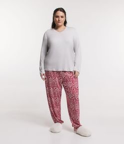 Pijama Longo em Viscose Estampado de Coração Curve & Plus Size