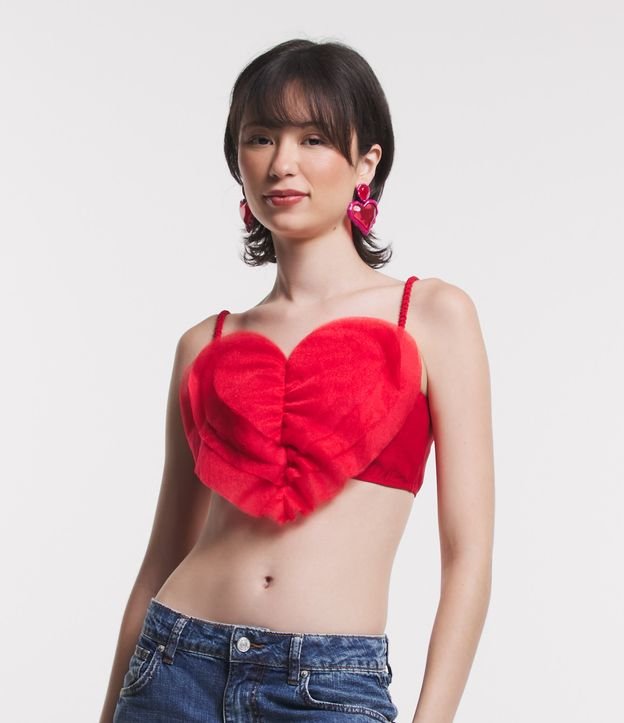Blusa Cropped em Tule com Camadas em Formato de Coração