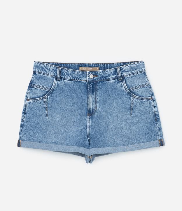 Short Mom em Jeans com Recorte e Barra Dobrada Curve & Plus Size Azul 7