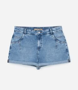 Short Mom em Jeans com Recortee Barra Dobrada Curve & Plus Size