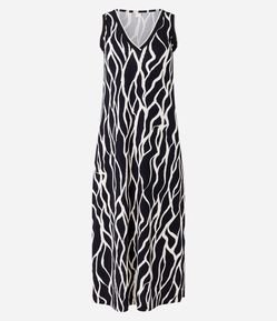 Vestido Longo Sem Manga em Viscose com Estampa Abstrata