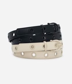 Kit 02 Cintos Finos com Fivelas e Ilhoses