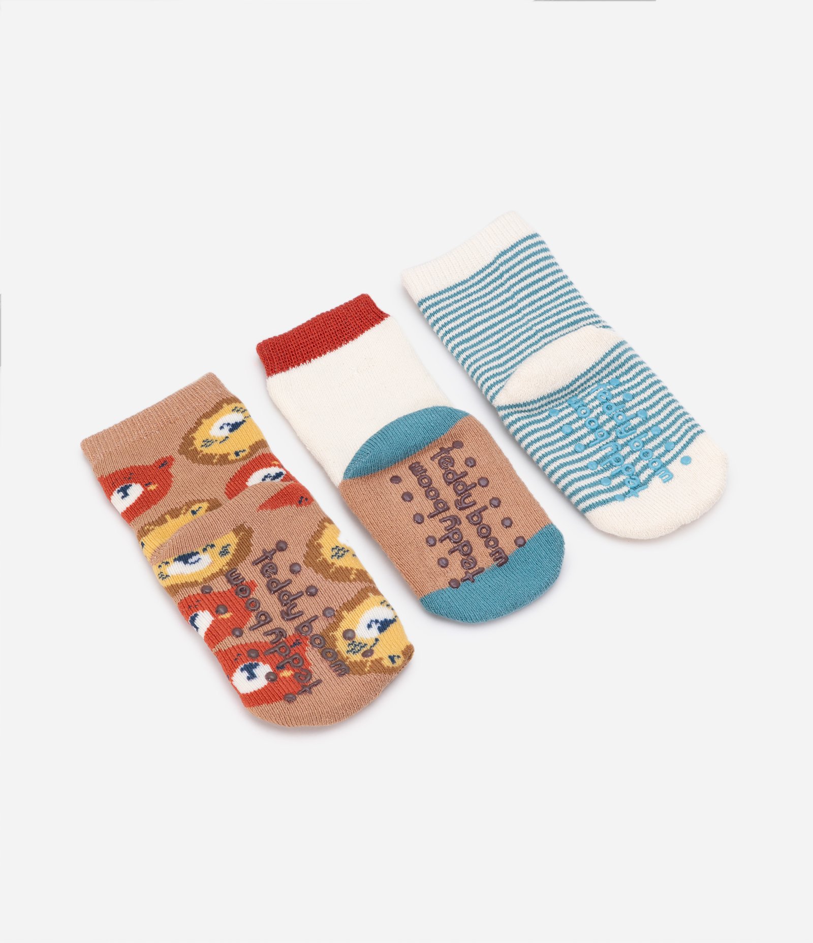Kit 03 Meias em Algodão com Estampa de Bichinhos -  0 a 12 meses Marrom/Bege 2