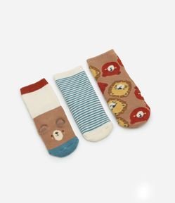Kit 03 Meias em Algodão com Estampa de Bichinhos -  0 a 12 meses