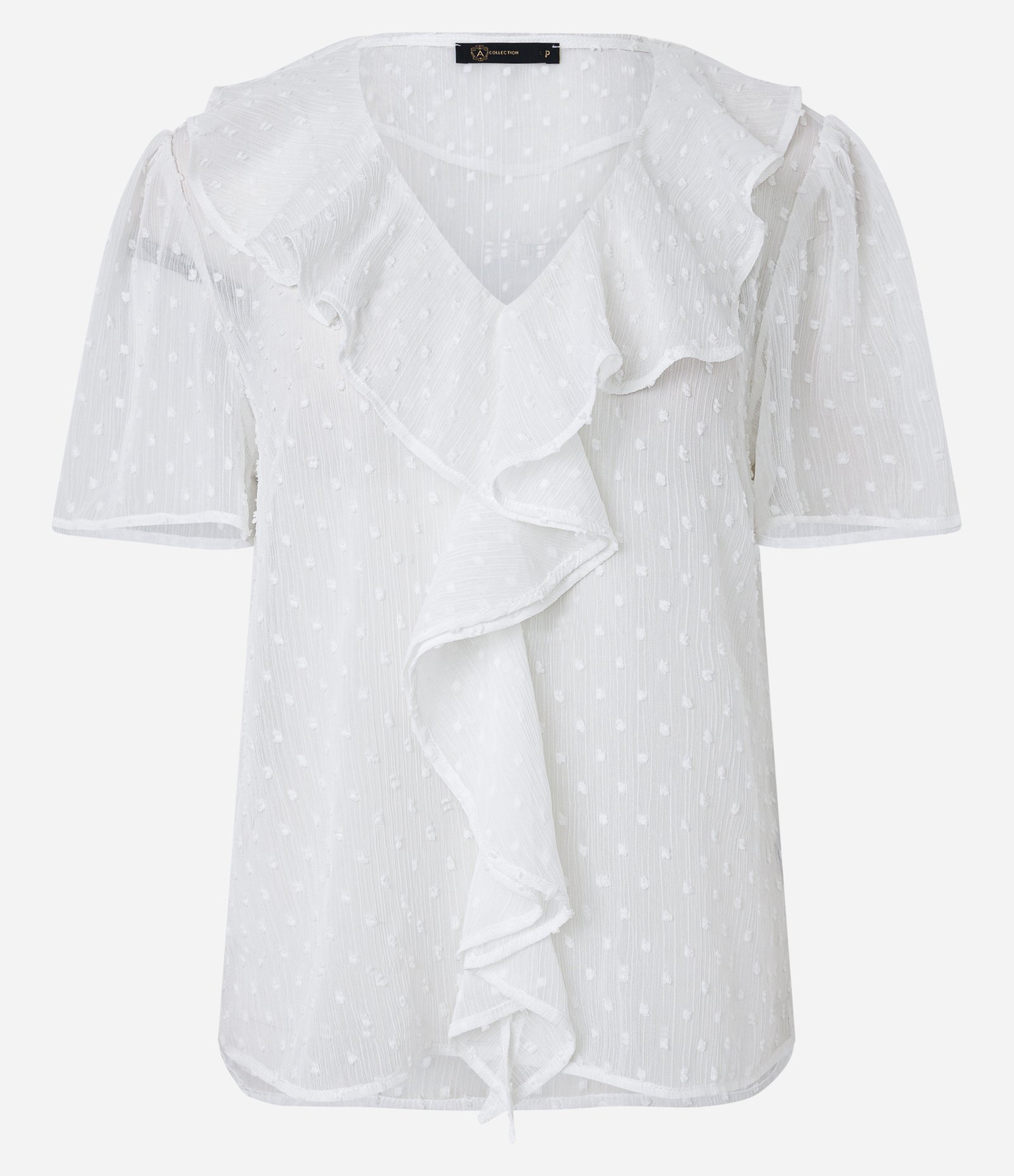 Blusa em Chiffon Maquinetado com Babado Jabô Branco Neve 7