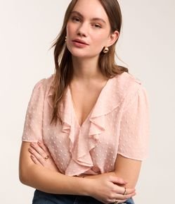 Blusa em Chiffon Maquinetado com Babado Jabô