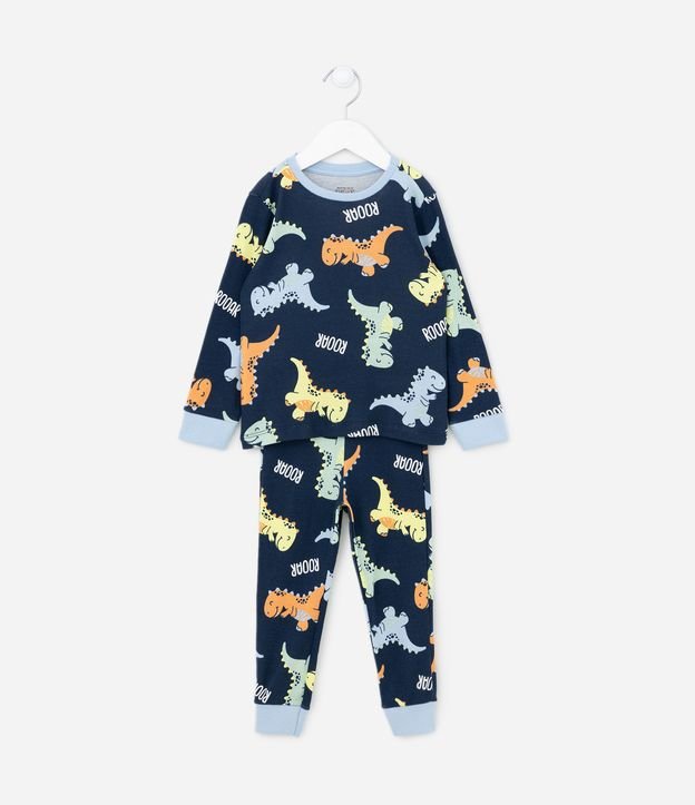 Pijama Infantil Longo com Estampa de Dinossauros - Tam 2 ao 4 anos Azul 1