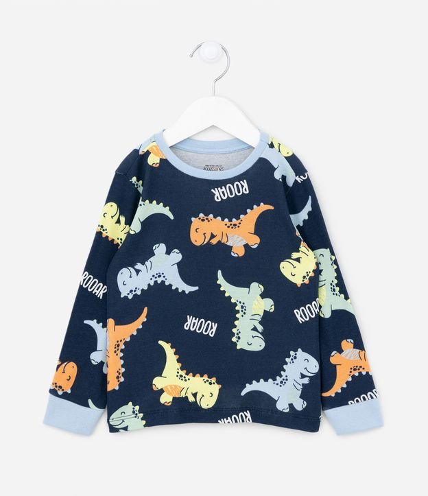 Pijama Infantil Longo com Estampa de Dinossauros - Tam 2 ao 4 anos Azul 2