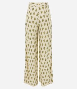 Calça Pantalona em Viscose com Estampa Gravataria