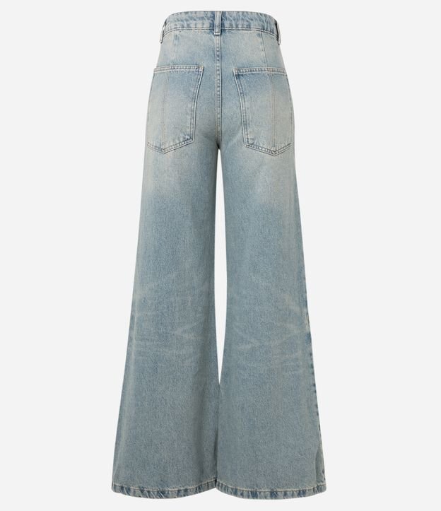 Calça Pantalona Jeans com Recortes Vazados e Abotoados Azul 5