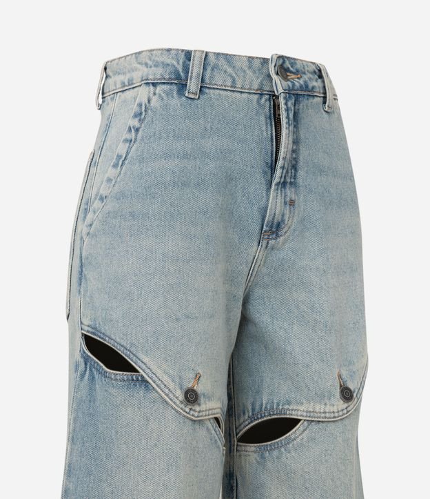 Calça Pantalona Jeans com Recortes Vazados e Abotoados Azul 6
