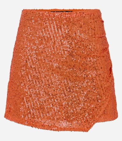 Short Saia Curto em Paetê Metalizado Sobreposto e Franzidinho Menor preço em Short Saia Curto em Paetê Metalizado Sobreposto e Franzidinho