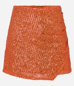 Short Saia Curto em Paetê Metalizado Sobreposto e Franzidinho