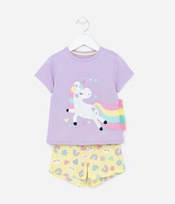 Pijama Curto Infantil em Algodão com Estampa de Unicórnio - Tam 2 ao 4 anos