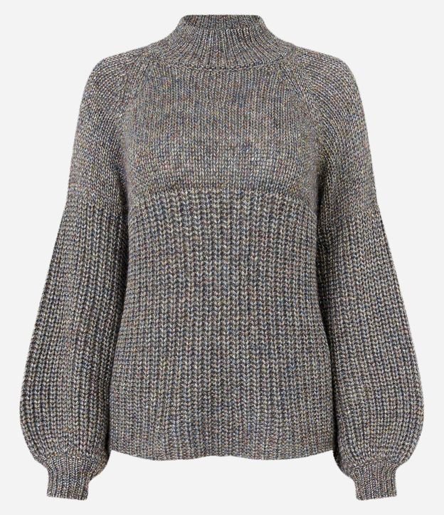 Suéter Pesado em Tricô com Fio Metalizado Cinza 8