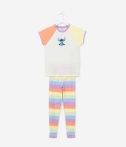 Pijama Longo Infantil em Meia Malha com Estampa do Stitch - Tam 5 ao 14 anos