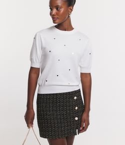 Blusa em Tricô com Corações Aplicados