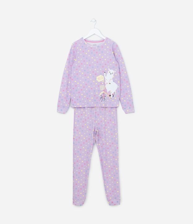 Pijama Longo Infantil em Viscose com Estampa de Lhama - Tam 5 ao 14 anos