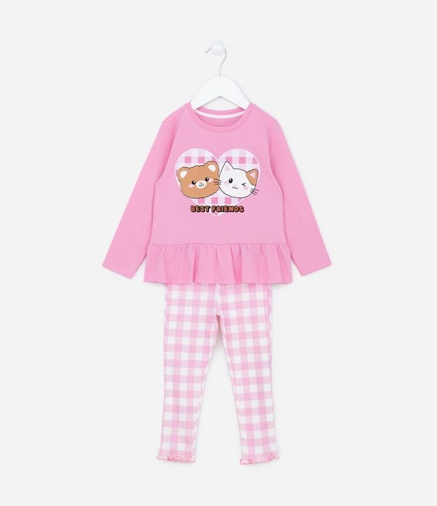 Pijama Longo Infantil em Meia Malha com Estampa de Gatinhos - Tam 1 ao 4 anos