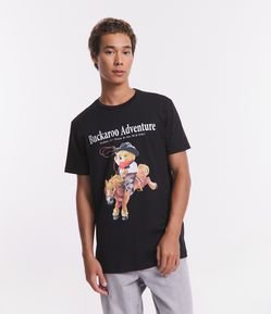 Camiseta Comfort em Meia Malha com Estampa Ursinho Cowboy