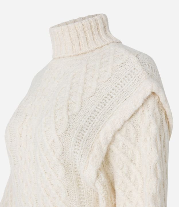 Suéter Texturizado em Tricô com Gola Alta e Manga Bufante Off White 8