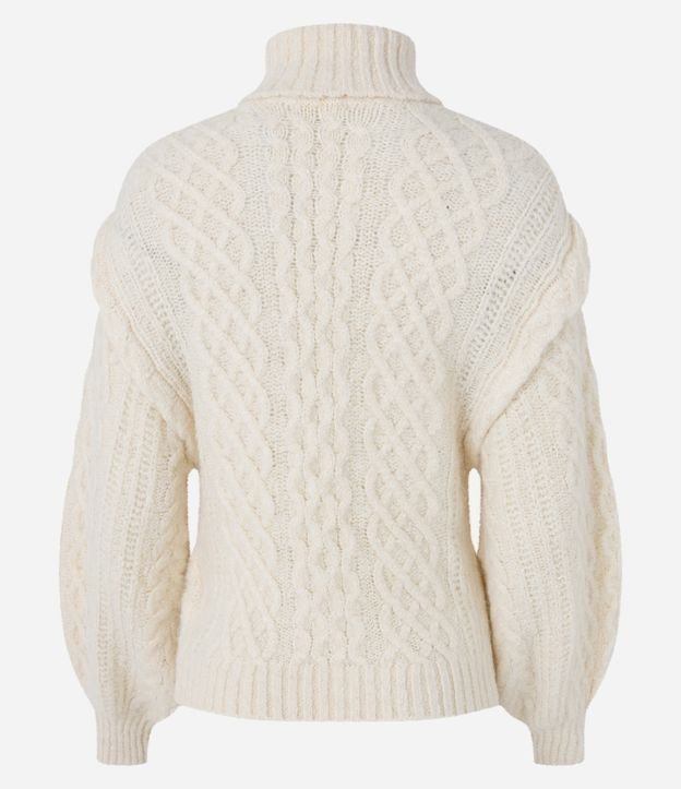 Suéter Texturizado em Tricô com Gola Alta e Manga Bufante Off White 9
