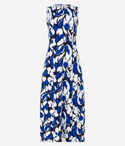 Vestido Midi Evasê Sem Manga em Viscose com Estampa Abstrata