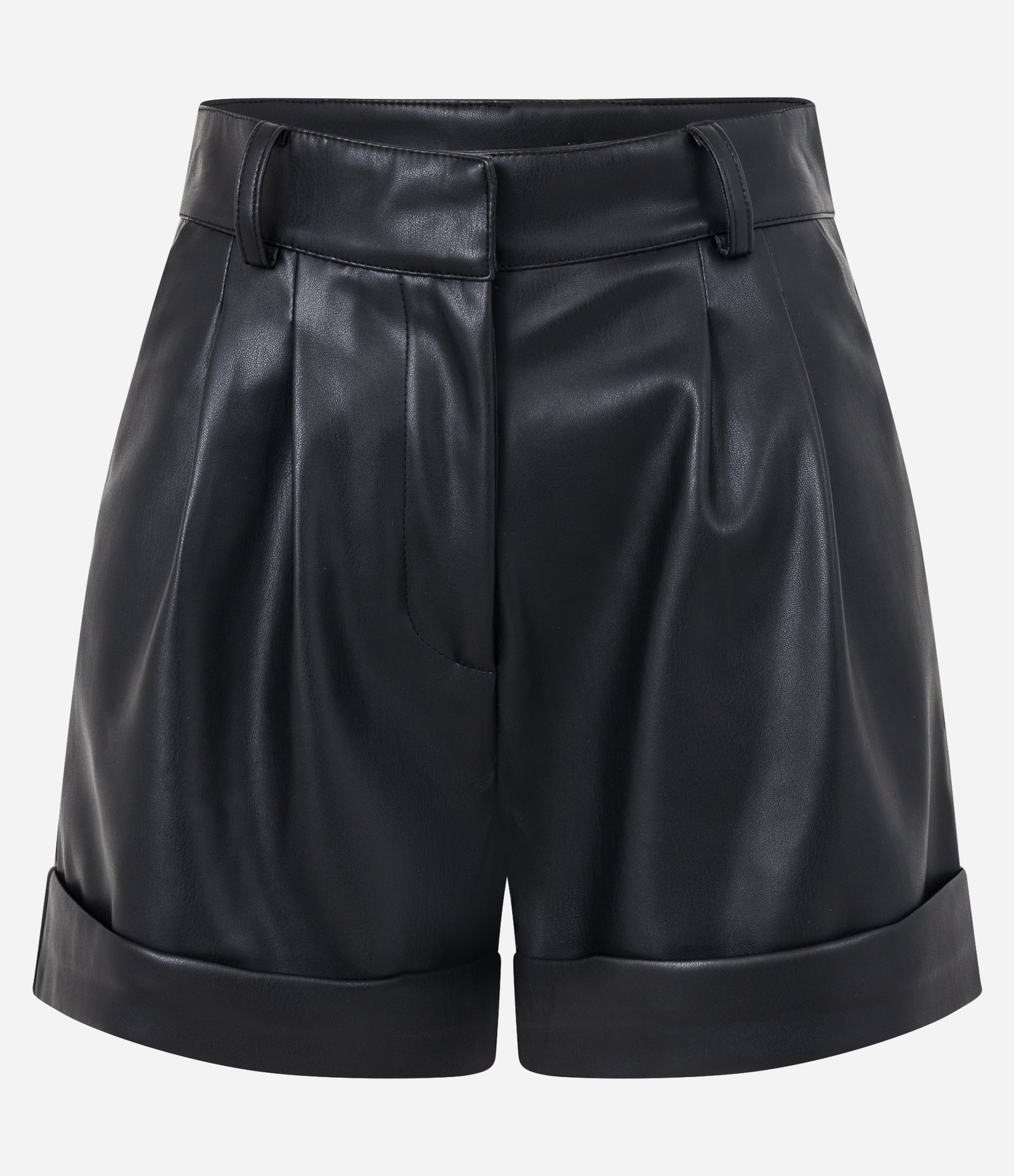 Short em Material Sintético com Pregas e Cós Alfaiatado Preto 6