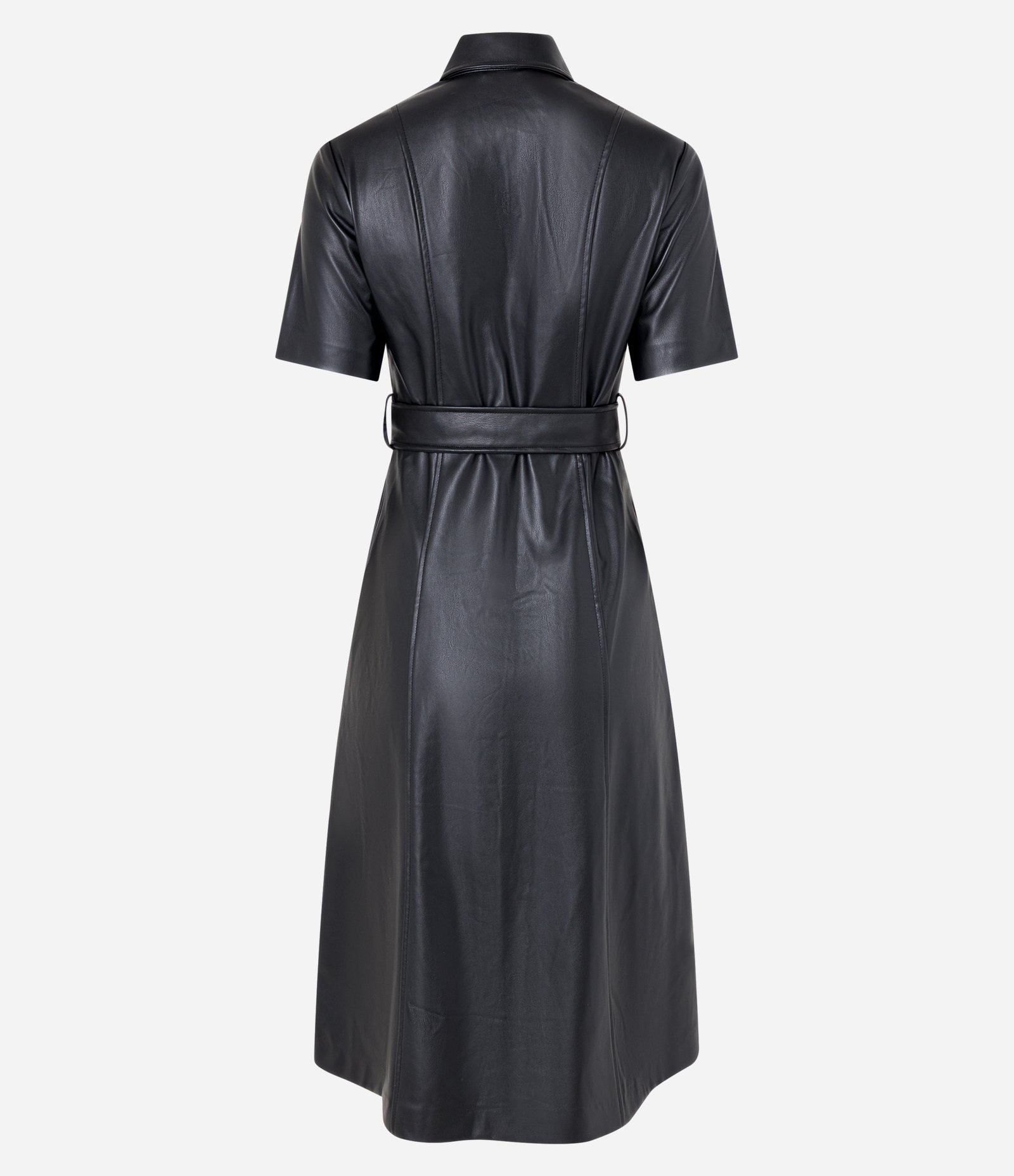 Vestido Chemise em PU com Faixa para Amarração Preto 8