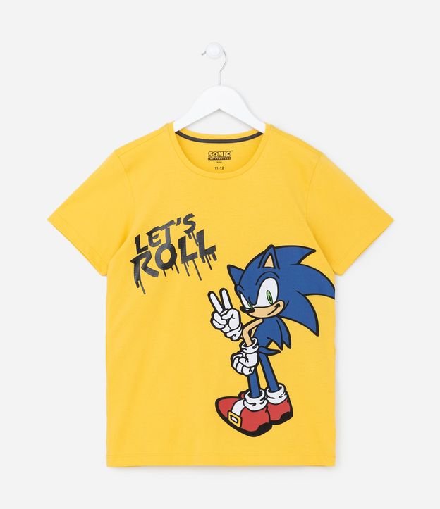 Pijama Curto Infantil em Meia Malha com Estampa do Sonic - Tam 5 a 14 anos Amarelo 2