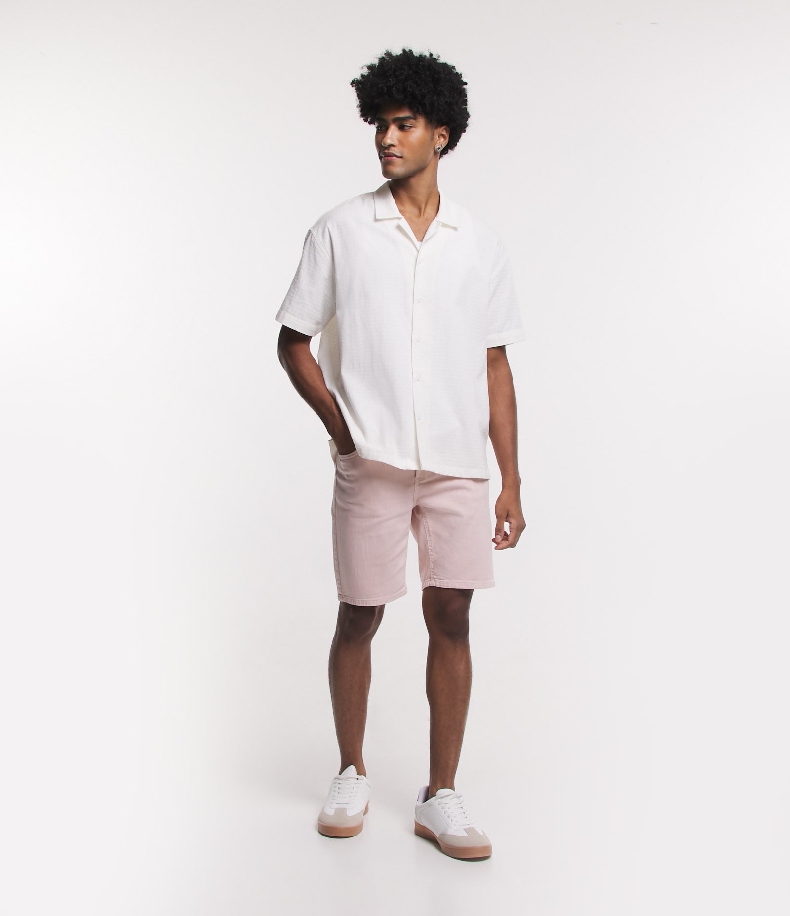 Bermuda Skinny Jeans com Strech Rosa 1