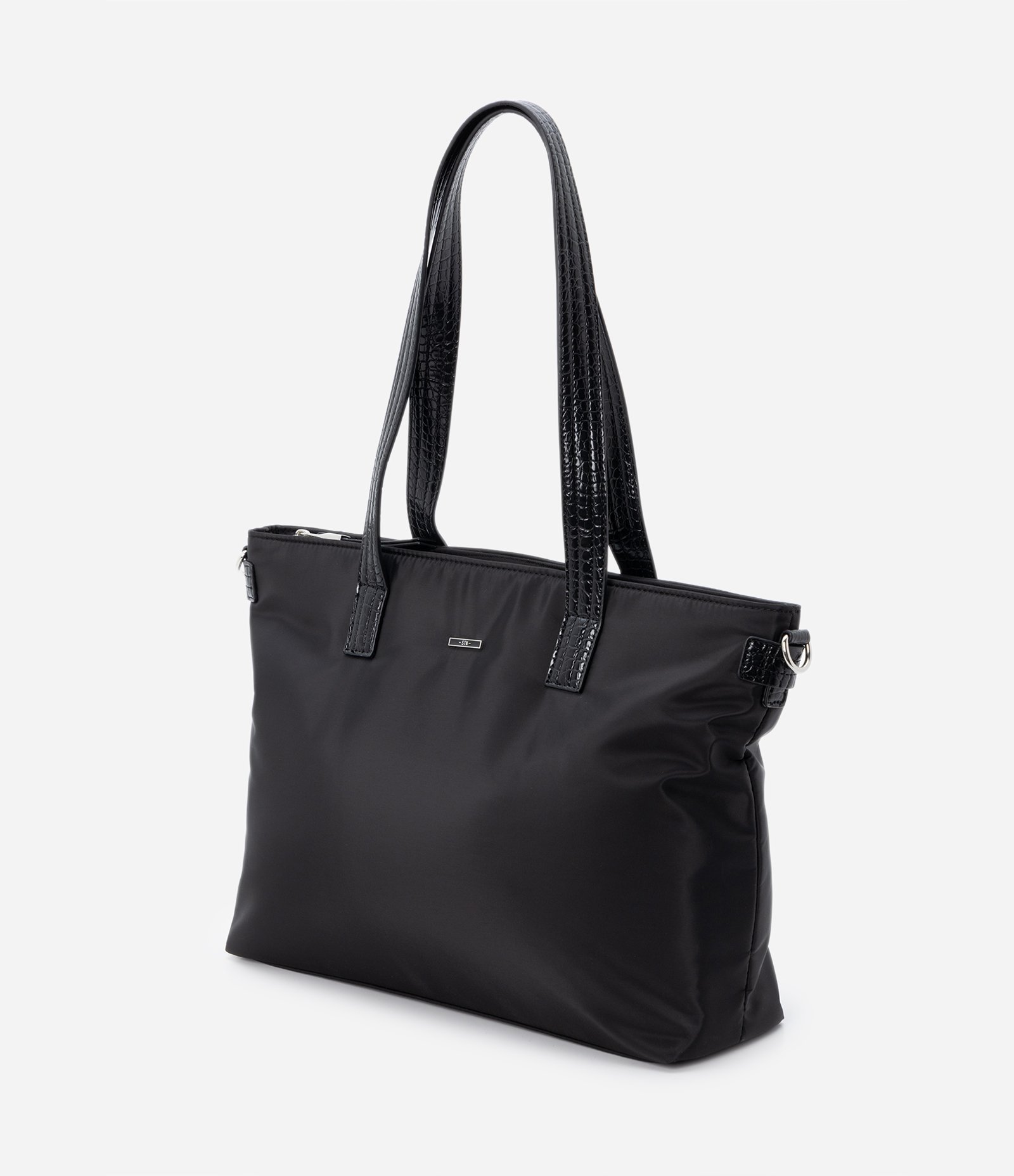 Bolsa Shopper Grande com Alças em Croco Preto 4